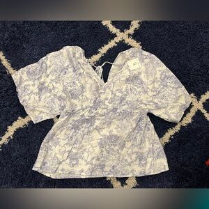 Blue and White Patterned Top